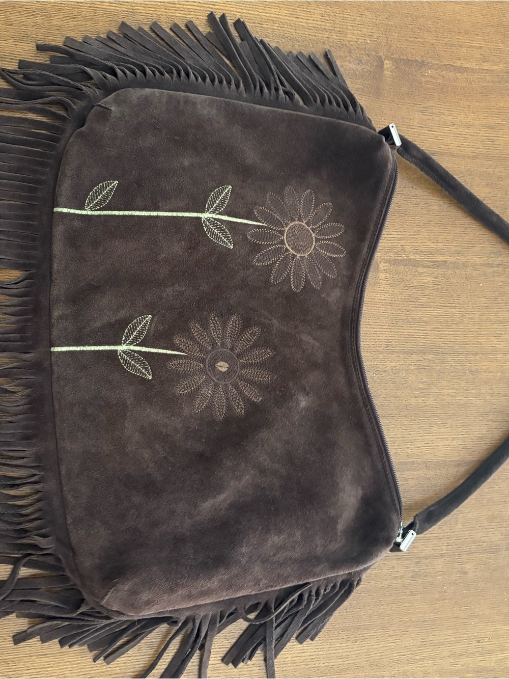 Berge Brown Leather Fringed Shoulder Bag. Made in Italy.